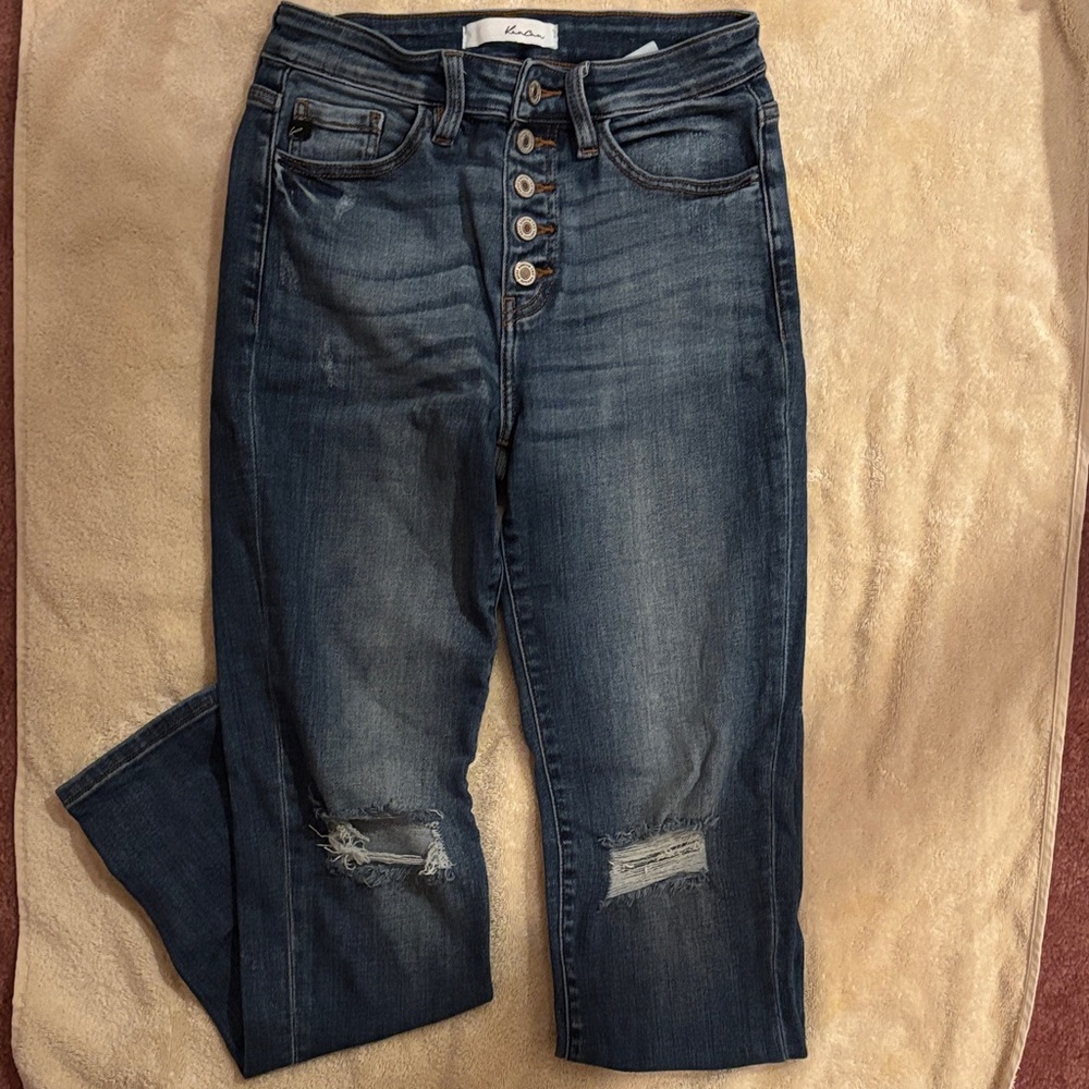 KanCan High Rise Dark Blue Button-Fly Jeans